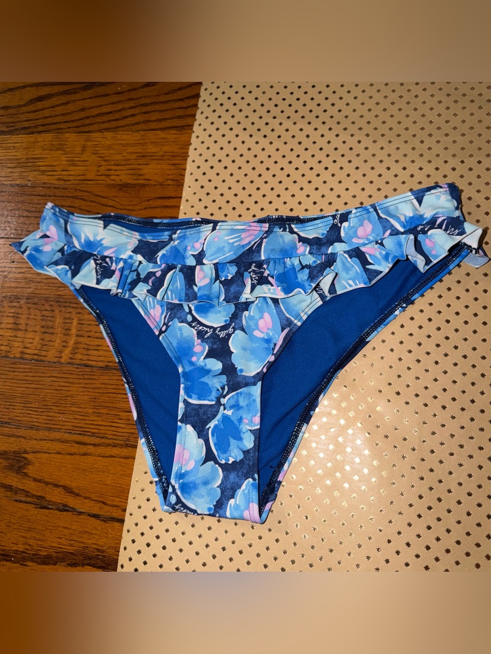 Gilly Hicks Blue Floral Ruffle Bikini Bottom - L